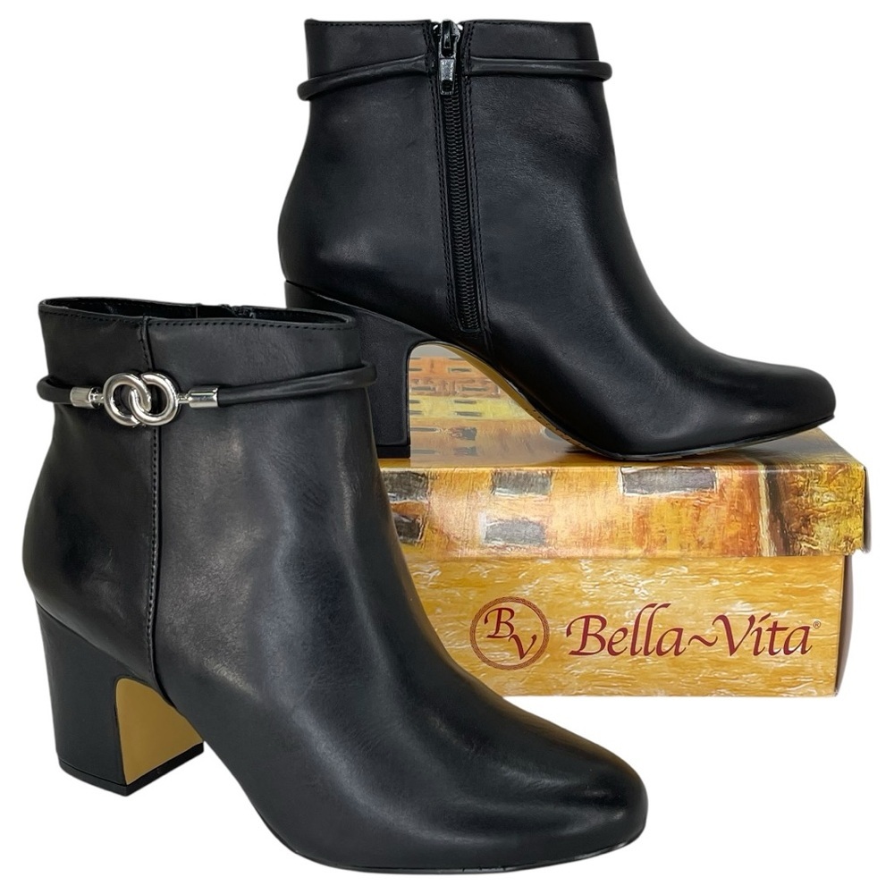 Bella Vita Diaz Black Leather Womens Ankle Boots Size 8M